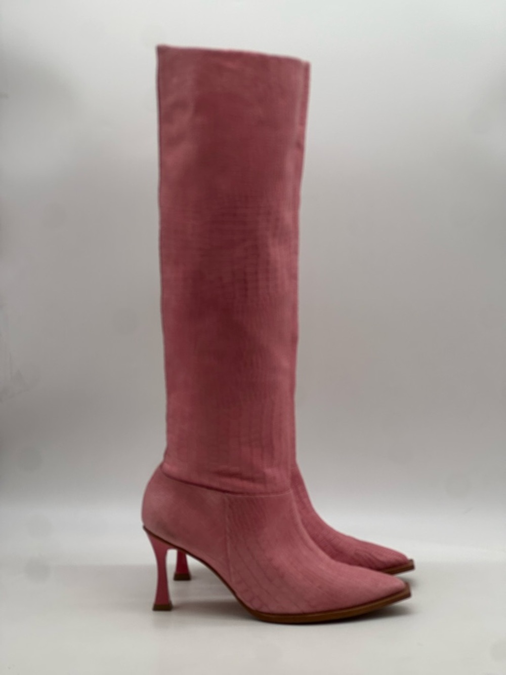 Free People x Vicenza Friday Fever Pink Croc-Embossed  Boots. Size 9